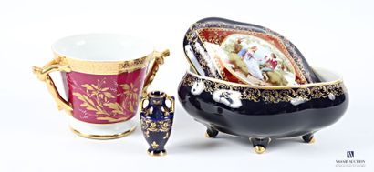 Porcelain lot including an oval-shaped bonbonnière,...