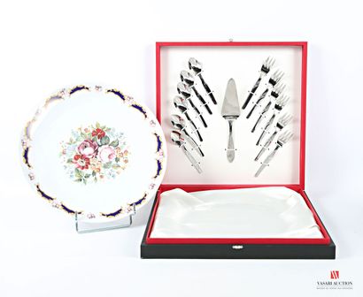 Cake set comprising a round dish in white...