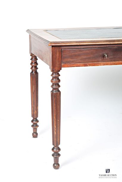 Natural wood and veneer flat desk, the rectangular...
