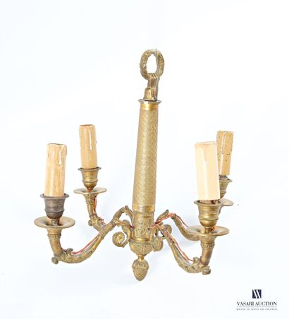 Bronze chandelier, the tubular shaft decorated...