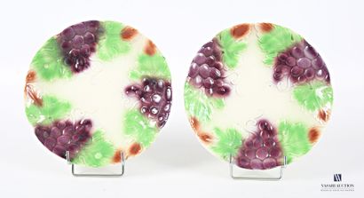 Pair of barbotine dessert plates decorated...