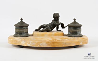 Marble writing case with a cherub playing...