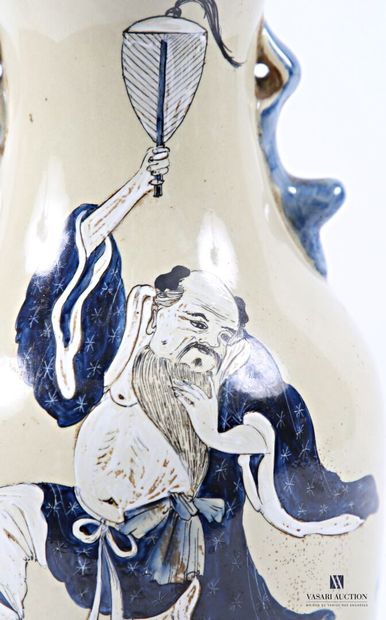 ASIA Beige enameled porcelain baluster vase...