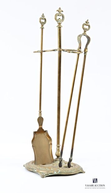 Bronze mantelpiece set, the shaft surmounted...