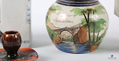 Set comprising an earthenware pitcher decorated...