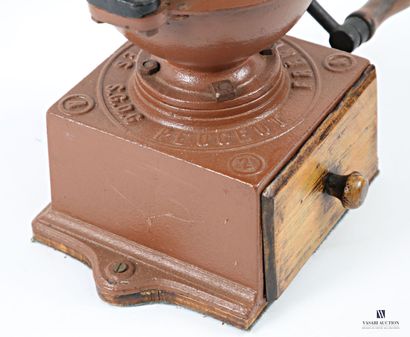 Brown painted iron coffee grinder by Peugeot...