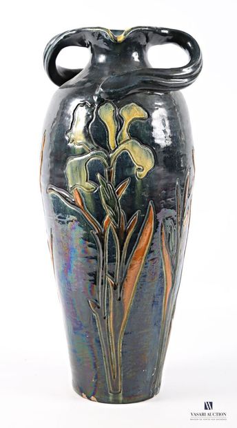 Glazed terracotta baluster vase, the body...