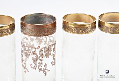 Suite of six tubular-shaped glass glasses
decorated...