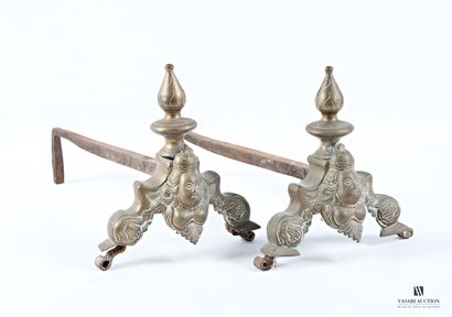 Pair of iron and bronze andirons decorated...