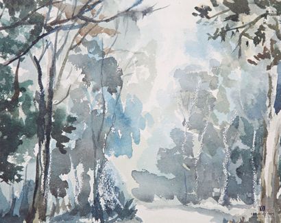DESENNE P. (20th century)
Forest path 
Watercolor
Signed...