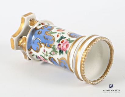A white porcelain tubular vase with polychrome...