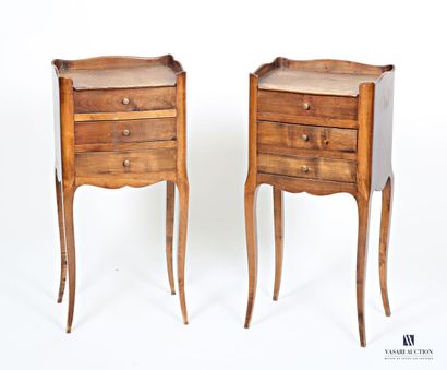 Pair of bedside tables in natural wood, opening...