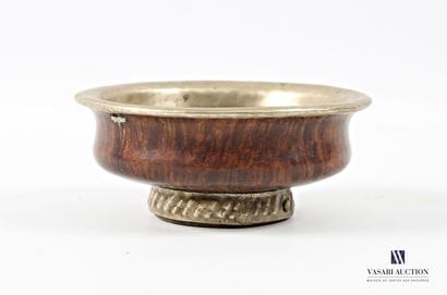 MONGOLIA Round wood and metal bowl on a frame....