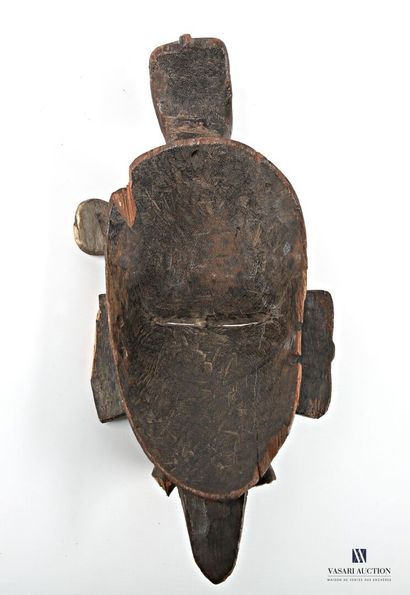 Old mask, wood with brown patina, wear mark...