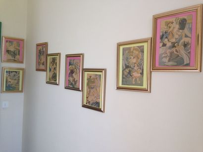 Huit gravures en couleur illustrant des comtes...
