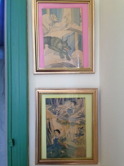 Huit gravures en couleur illustrant des comtes...