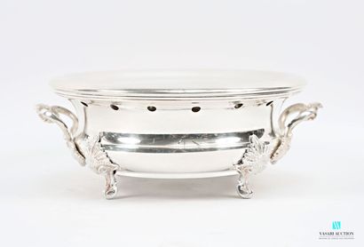 Round table-top stove in silver-plated metal,...