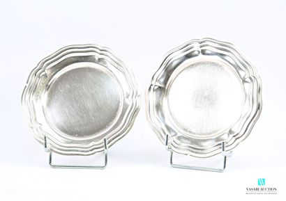 Pair of round silver-plated metal coasters,...