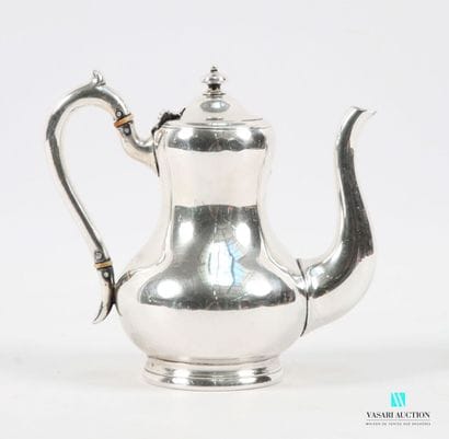 Small, plain silver-plated coffee pot, resting...