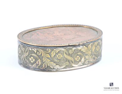 Oval silver-plated box, the guilloche-decorated...