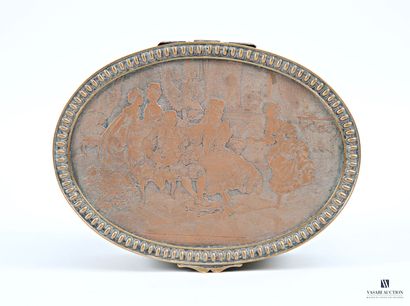 Oval silver-plated box, the guilloche-decorated...
