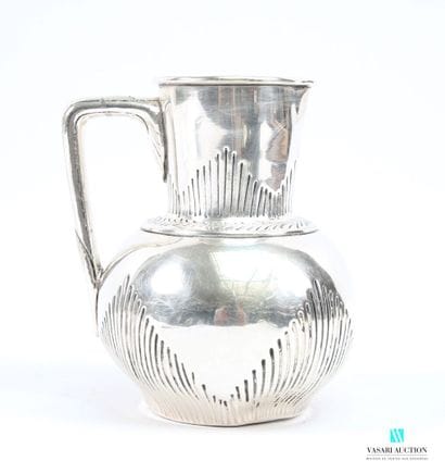 Baluster-shaped silver-plated pitcher, the...