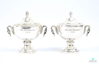 Pair of silver-plated pedestal bowls, the...