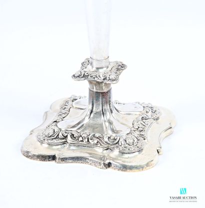 Silver-plated candelabra on a square base...
