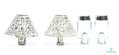 Pair of silver-plated metal lampshades with...
