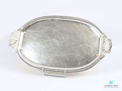 Oblong silver-plated serving tray with gadrooned...