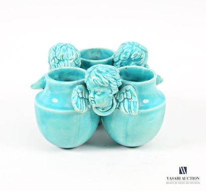 Turquoise-glazed earthenware tripod condiment...