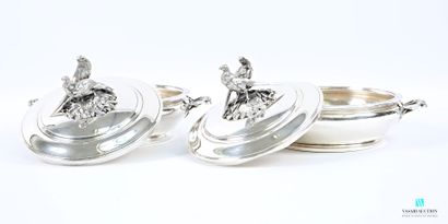 Paire de légumiers couvert en argent 950...