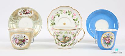 Set of three porcelain chocolate cups, the...