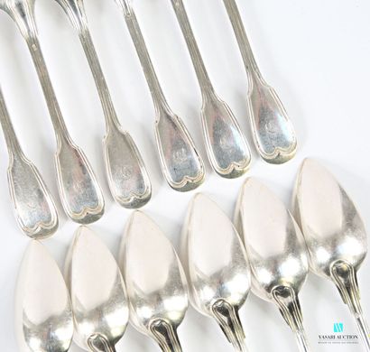 Suite of six pieces of cutlery for entremets,...