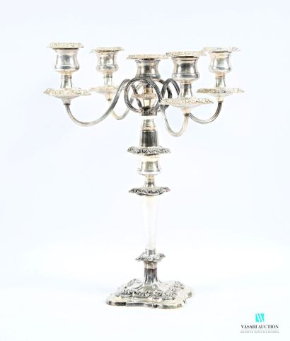 Silver-plated candelabra on a square base...