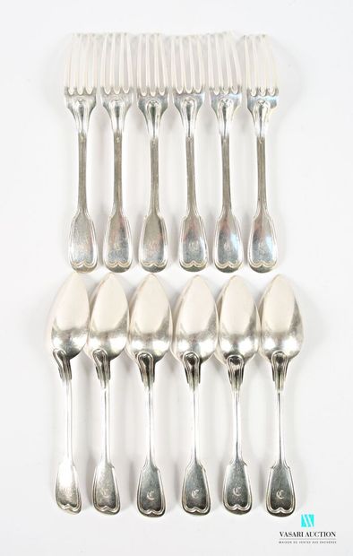 Suite of six pieces of cutlery for entremets,...