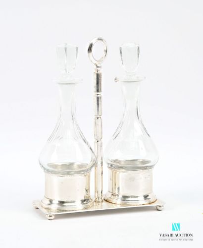 Oil and vinegar cruet in silver-plated metal,...