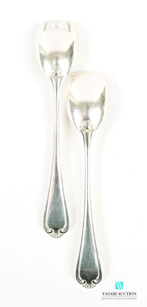 Salad serving set in silver-plated metal,...