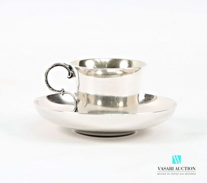 Plain silver-plated coffee cup and saucer,...