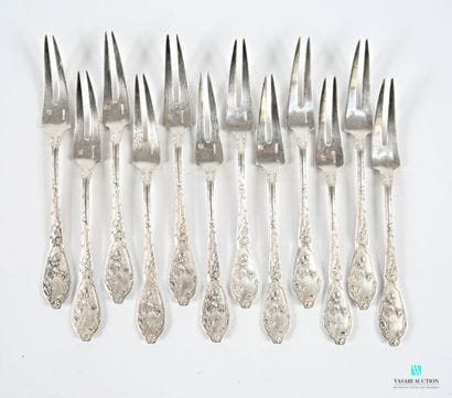 Suite of twelve silver-plated snail forks,...