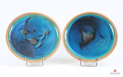 VALLAURIS 
Two terracotta plates with blue/green...