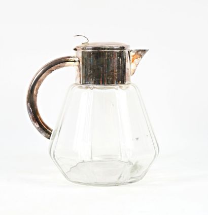 Glass orangeade jug and cooler, chrome-plated...