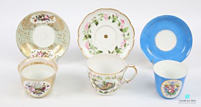 Set of three porcelain chocolate cups, the...