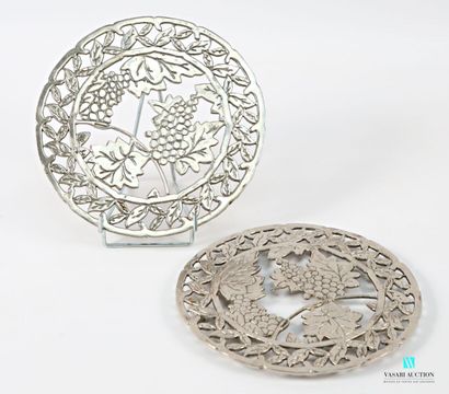 Pair of openwork nickel-plated trivets decorated...