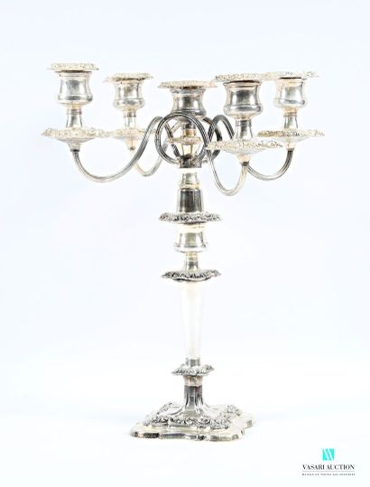 Silver-plated candelabra on a square base...