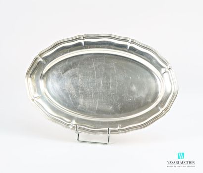 Oval silver-plated platter with scalloped...