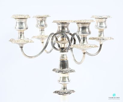 Silver-plated candelabra on a square base...