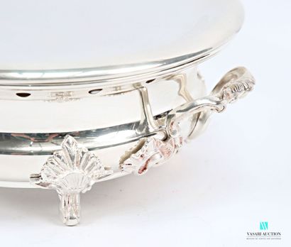 Round table-top stove in silver-plated metal,...