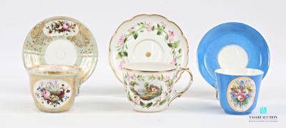 Set of three porcelain chocolate cups, the...