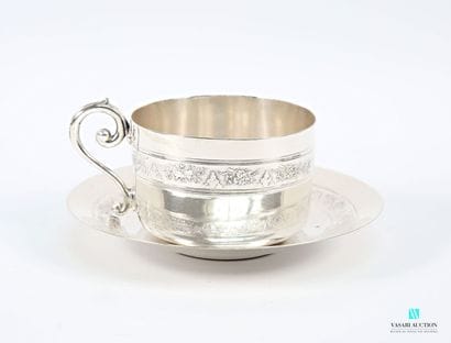 Silver-plated chocolate cup and saucer, decorated...